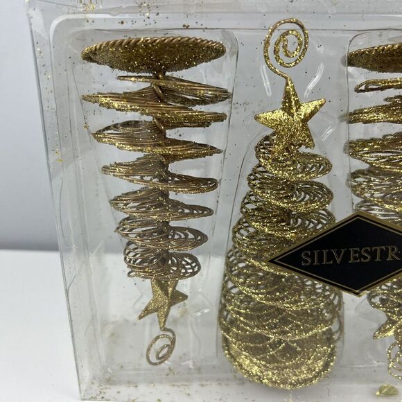 Set of 4 Gold Glitter Metal Tree Place Card Holders 6" Tall. Silvestri Christmas - Picture 4 of 5